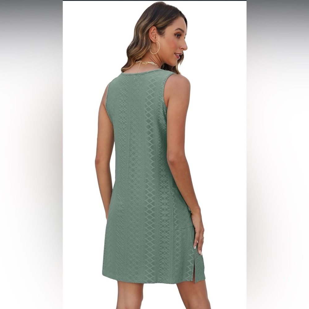 Green Coverup Summer Dresses for Women 2025 Casual Loose Sleeveless Sundress - Picture 3 of 6